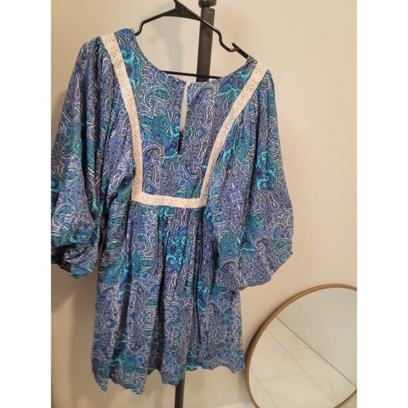 Anthropologie Lissa Boho Blue Printed Dress Romper Size M - Picture 5 of 9